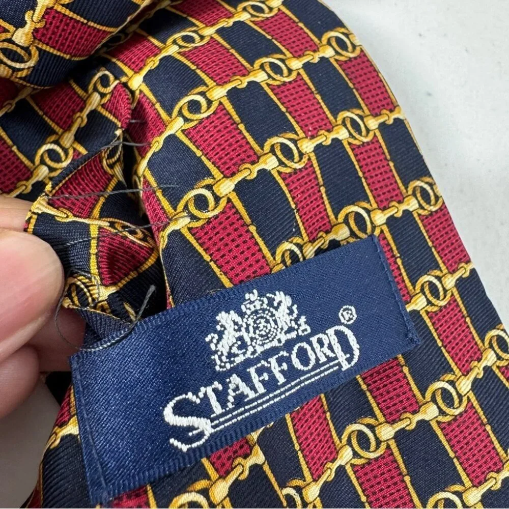 Stafford Silk Chain Link Tie Red Navy Gold Classic Men's Designer Necktie